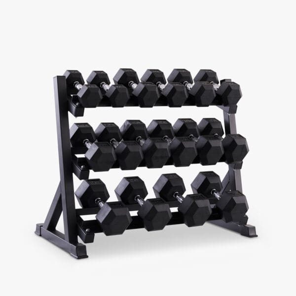 Hex håndvægte (sæt, 7,5-25 kg) inkl. stativ