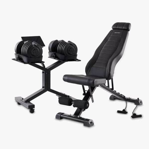 Justerbare håndvægte (2x 40 kg inkl. stativ) + 1 stk justerbar bænk