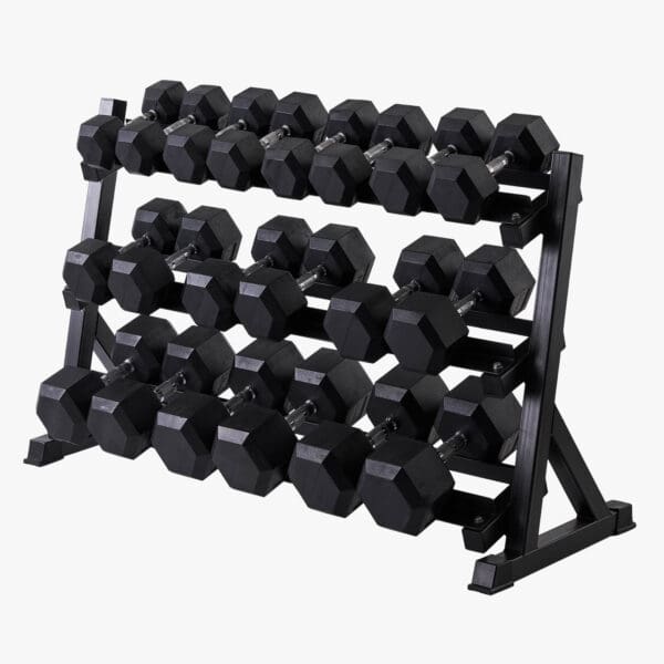 Hex håndvægte (sæt, 7,5-25 kg) inkl. stativ