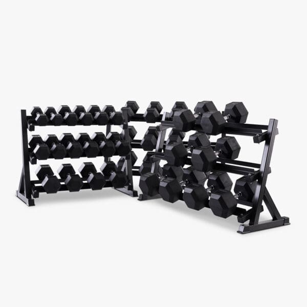 Hex håndvægte (sæt, 7,5-50 kg) inkl. stativ